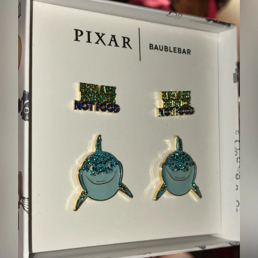DISNEY PIXAR Finding Nemo Enamel Glitter Shark Fish Two 2 Pair Earrings NEW NWT